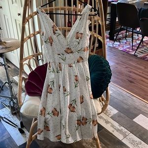 Stop Staring White Dress with Floral and Polka Dot Design